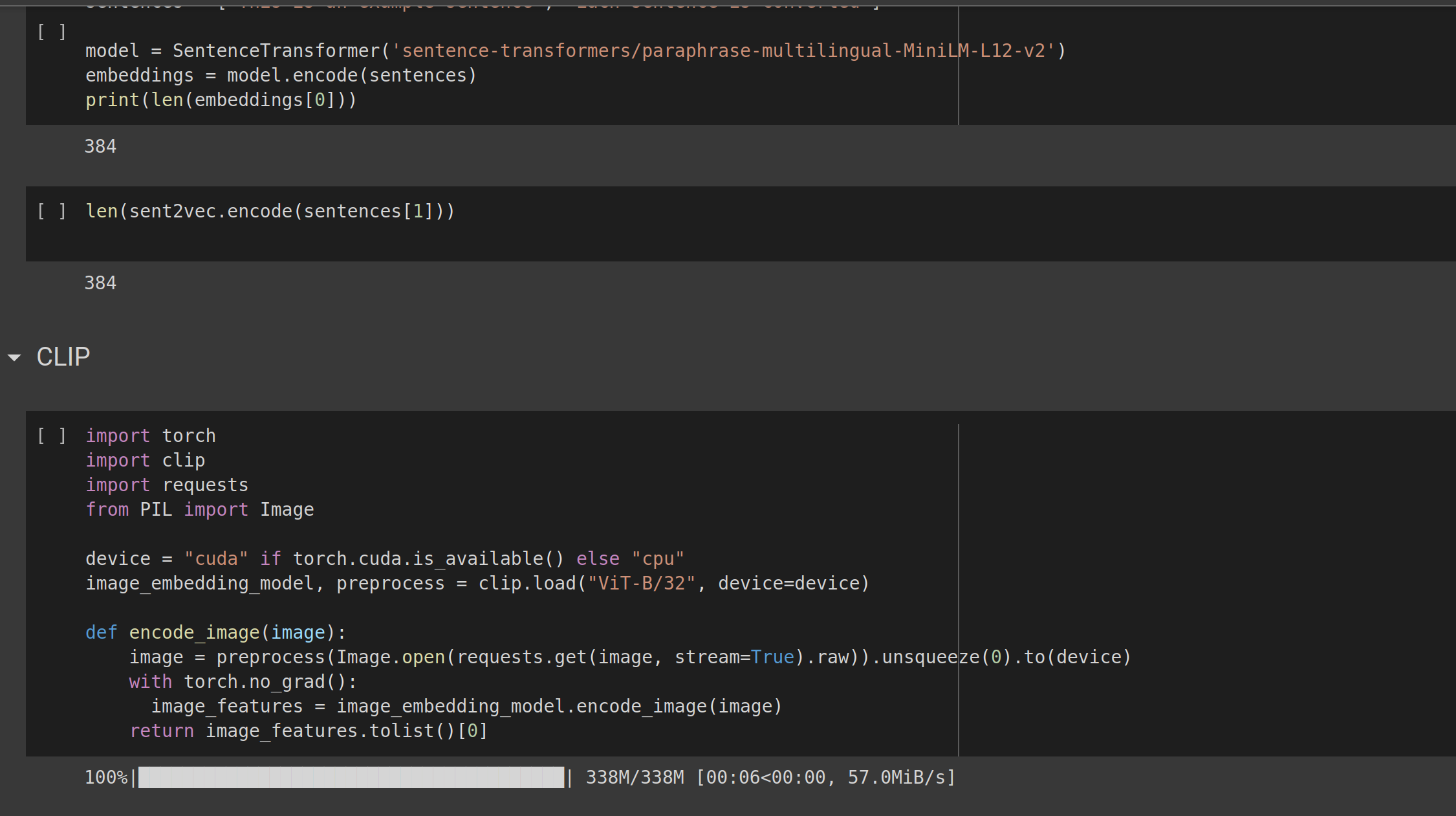 Python code from a notebook used to transform text and image data